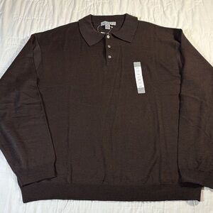 Linea Uomo Men's 3XLT Chocolate Brown Wool Blend Long Sleeve‎ Polo Sweater NWT